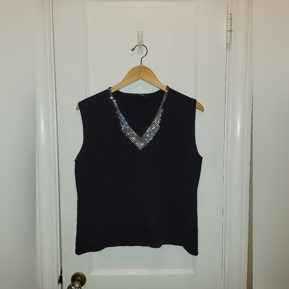 A.D. Originals Women's Vintage Size L Black Rhinestone Sleeveless Blouse
